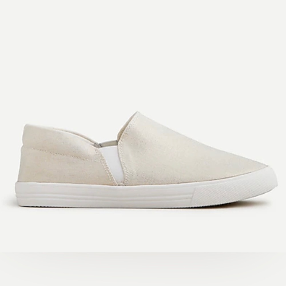 NWT Jcrew Crewcuts Girls Shimmer Slip On Sneaker Ivory